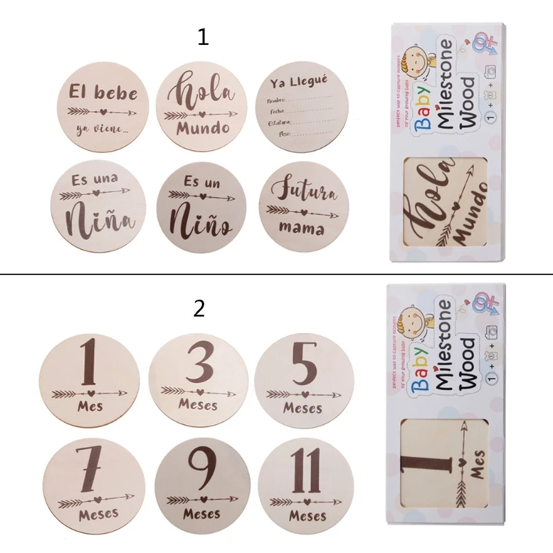 6 Pcs Handmade Baby Milestone Cards Newborn Monthly Recording Cards Spanish Language Letters Love Arrow Print Photocards top Baby Souvenirs