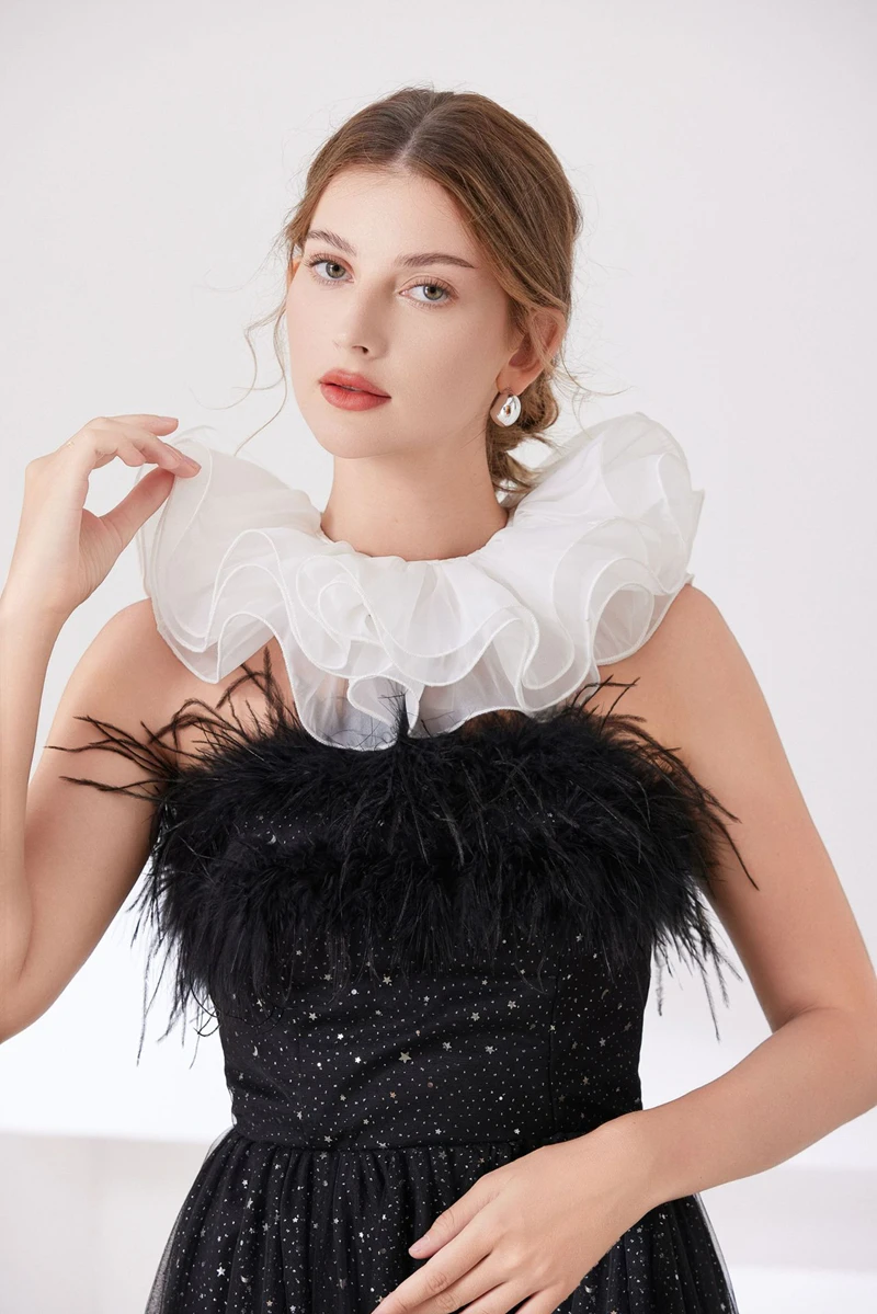 Elegante Mesh Rüschen Schicht Gefälschte Kragen Dekoration Schal Hemd Bluse Tüll Hals Dekor Party Krawatte Cosplay Kostüm Zubehör – Detail 9