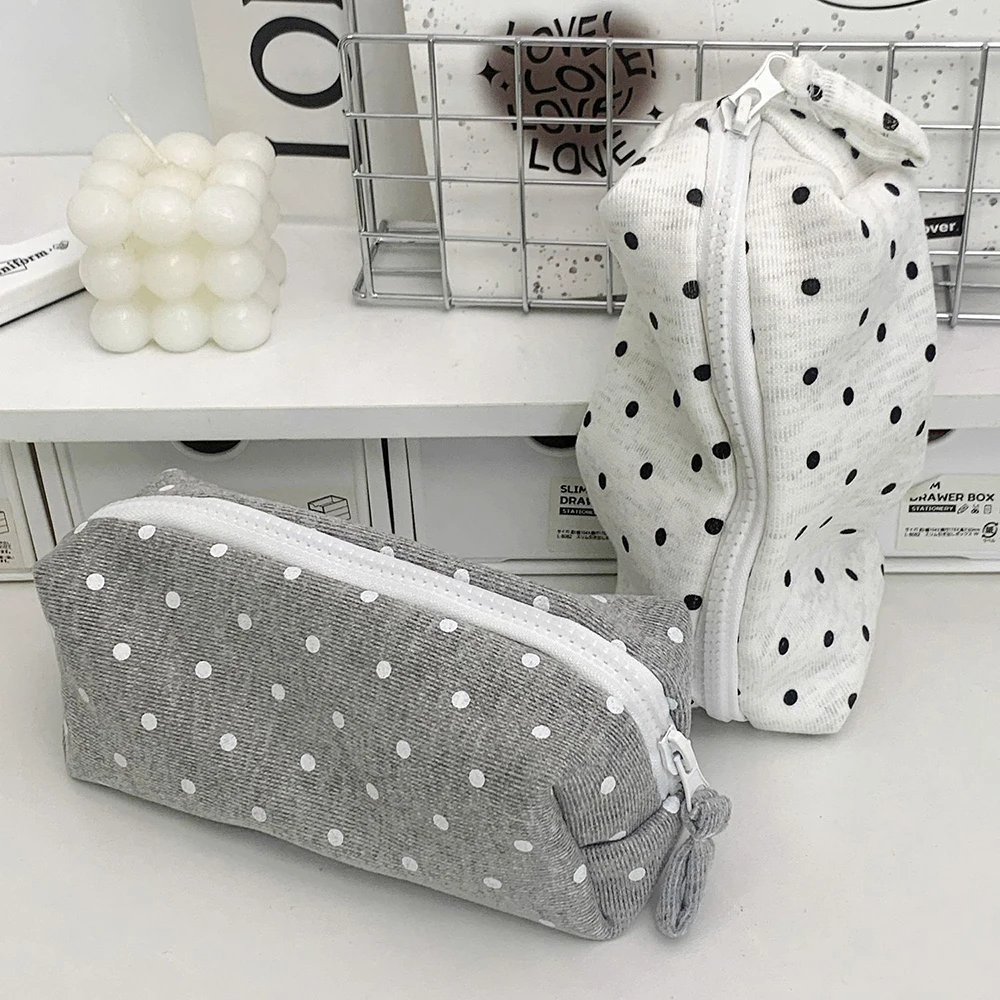 Astuccio portapenne coreano a pois, organizer scolastico di grande capacità, astuccio portatile per studenti, organizer per cancelleria, borsa per il trucco - immagine 3
