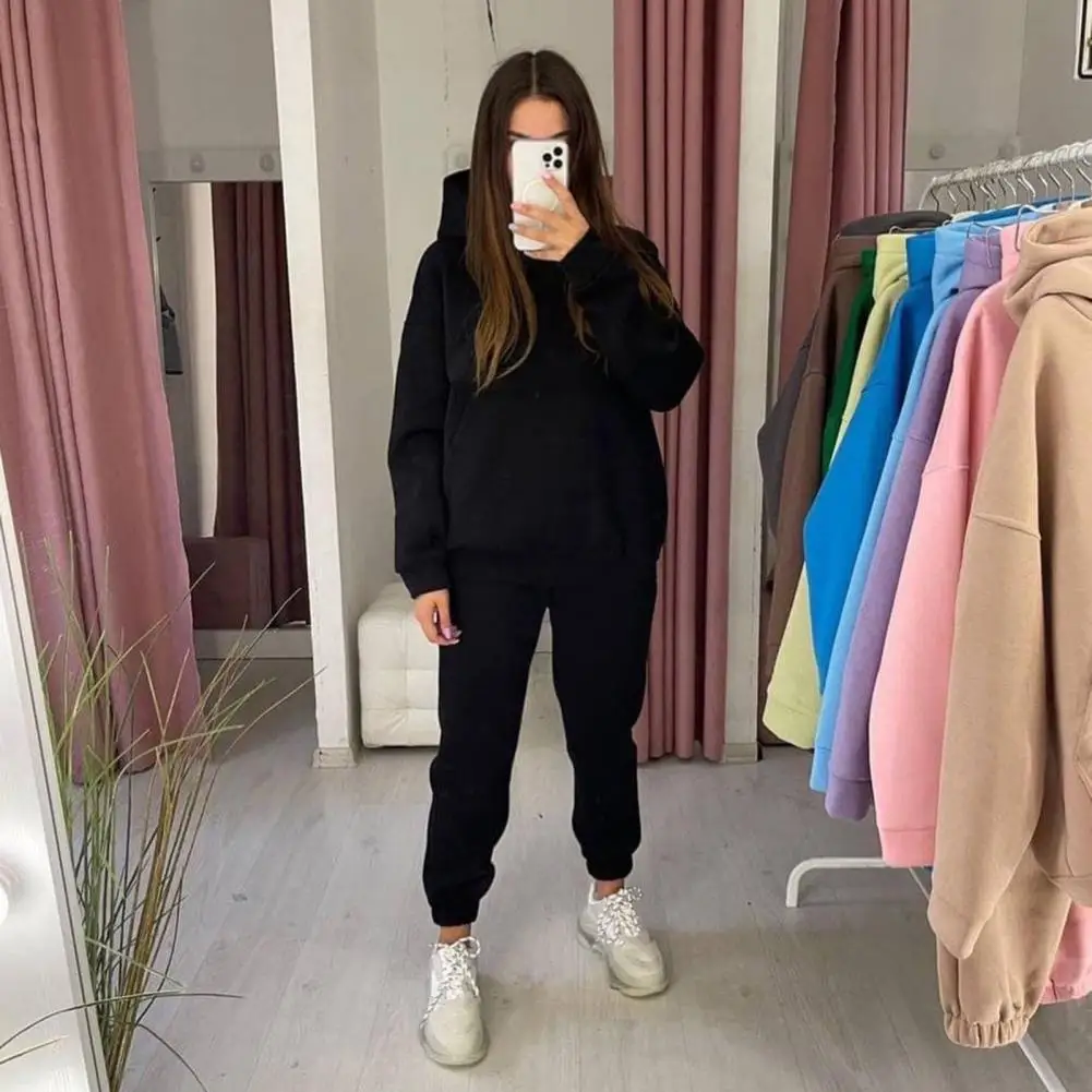 

Stylish Hoodie Pants Suit Pullover Loose Autumn Tracksuit Elastic Cuff Hoodie Sweatpants Suit