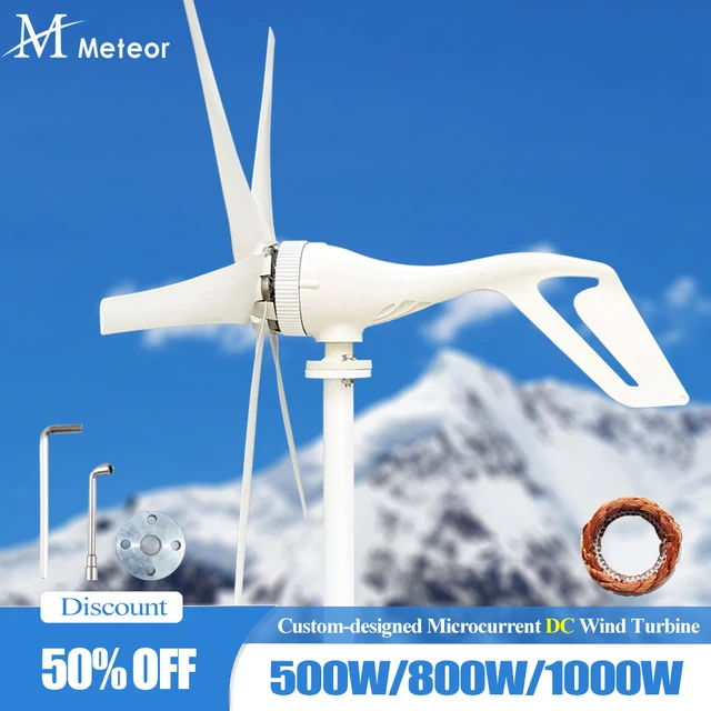 กังหันลมผลิตไฟฟ้า Meteor Factory รุ่นพิเศษ กำลังไฟ 500W/800W/1000W แรงดันไฟฟ้า 12V/24V/48V DC แบบแนวนอน สำหรับเครื่องใช้ไฟฟ้าภายในบ้าน 1