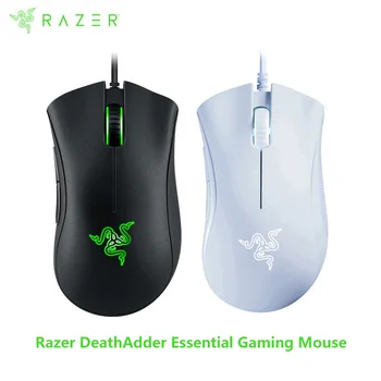 오리지널 화이트 Razer DeathAdder 필수 블랙 게이밍 마우스, 6400DPI 광학 센서, 노트북 PC 게이머용 5 개의 독립 버튼