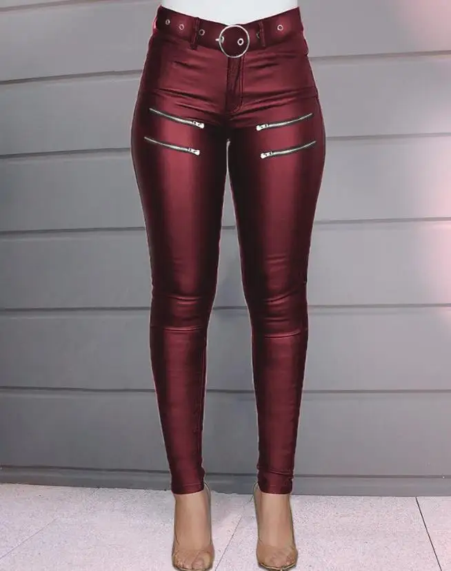 

Women's Pants 2023 Autumn/winter New Comfortable Casual Fashion High Waist Zipper Design High Waist Pu Leather Skinny Pants