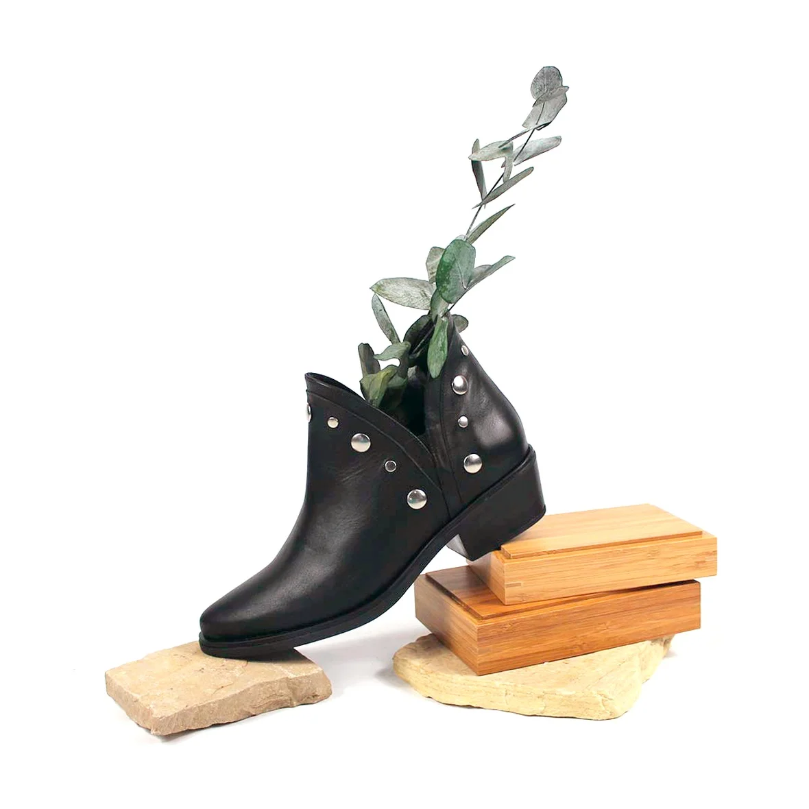 Botas Botines Cowboy Piel Negras Mujer Tachuelas CHICAGO|Botas hasta el  tobillo| - AliExpress