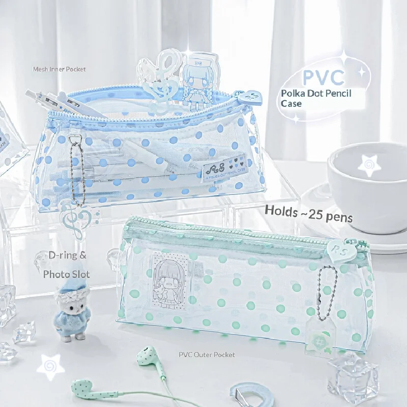 Astuccio RosyPosy Trasparente a Pois, Portatile ed Estetico in PVC, per Scuola, Ufficio e Studio Quotidiano - immagine 4