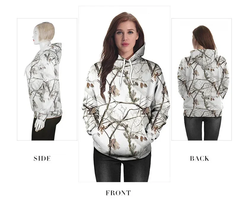 Man or Women Hoodies Tree 3D Digital Printing Sweatshirt Snow White pine camouflage Camping Hunting Coats Jackets