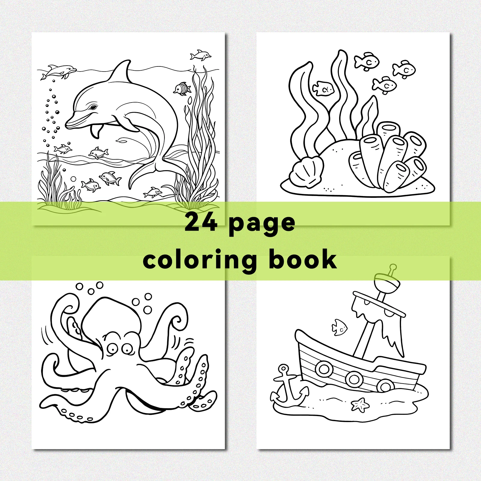 Ocean Scene BOLD-EASY Coloring Book for Adults Teens 24 pages Ocean Creatures Doodles Book -Ideal gift for family or friends 6