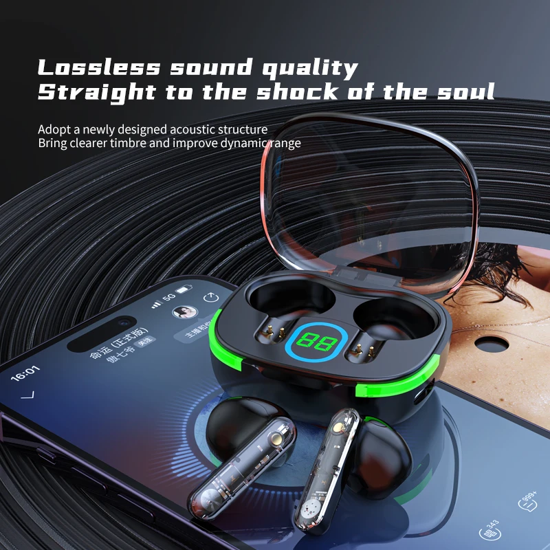 Wireless Bluetooth Digital Display Headset Bluetooth 5.3 Headset Sports HIFI Dual Noise Reduction Low Latency Earphone 4