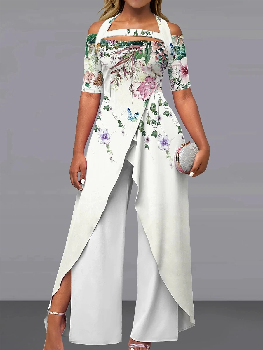 2023 Newly Women Jumpsuit Lady Short sleeve Romper Female  Loose Fashion Wide Leg pants Outfit Clothes Party Playsuit