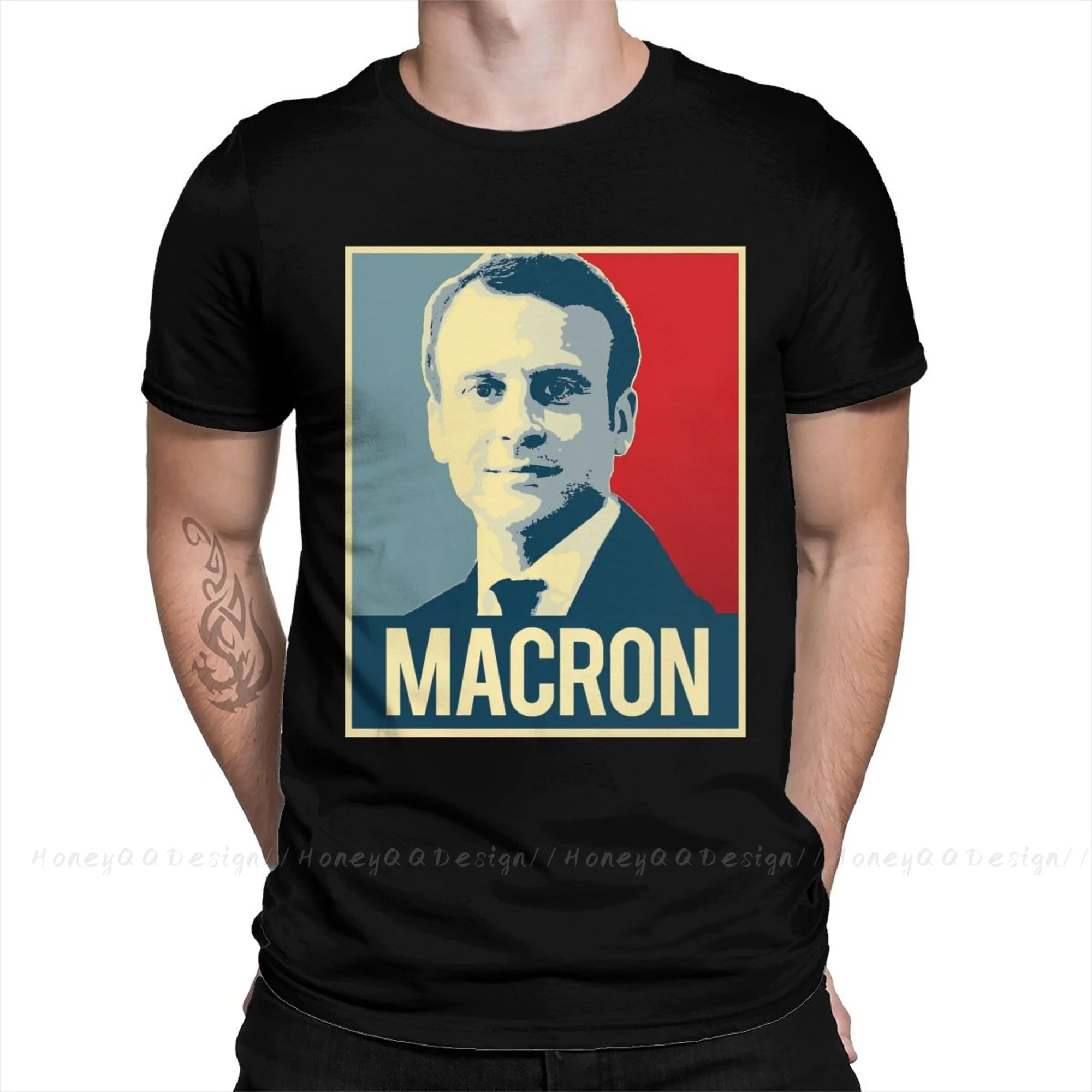 Humor-Camiseta de algodón con cuello redondo para hombre, camisa de manga corta con estampado de Macron, material de poliéster, talla grande, novedad de 2021