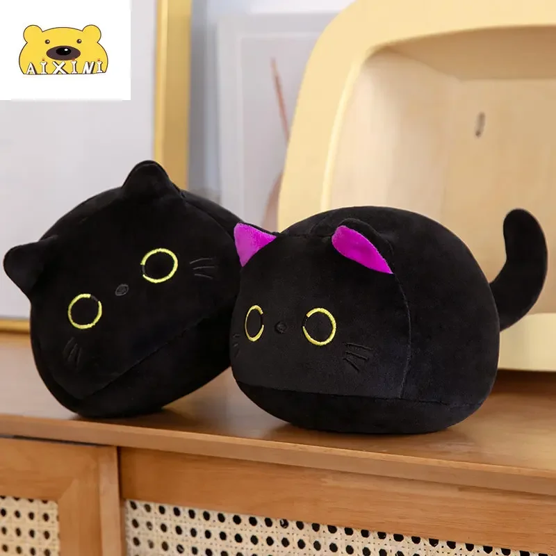 Oreiller 3D en peluche pour chat noir, gros chat noir en peluche pour chat,  oreillers Kawaii