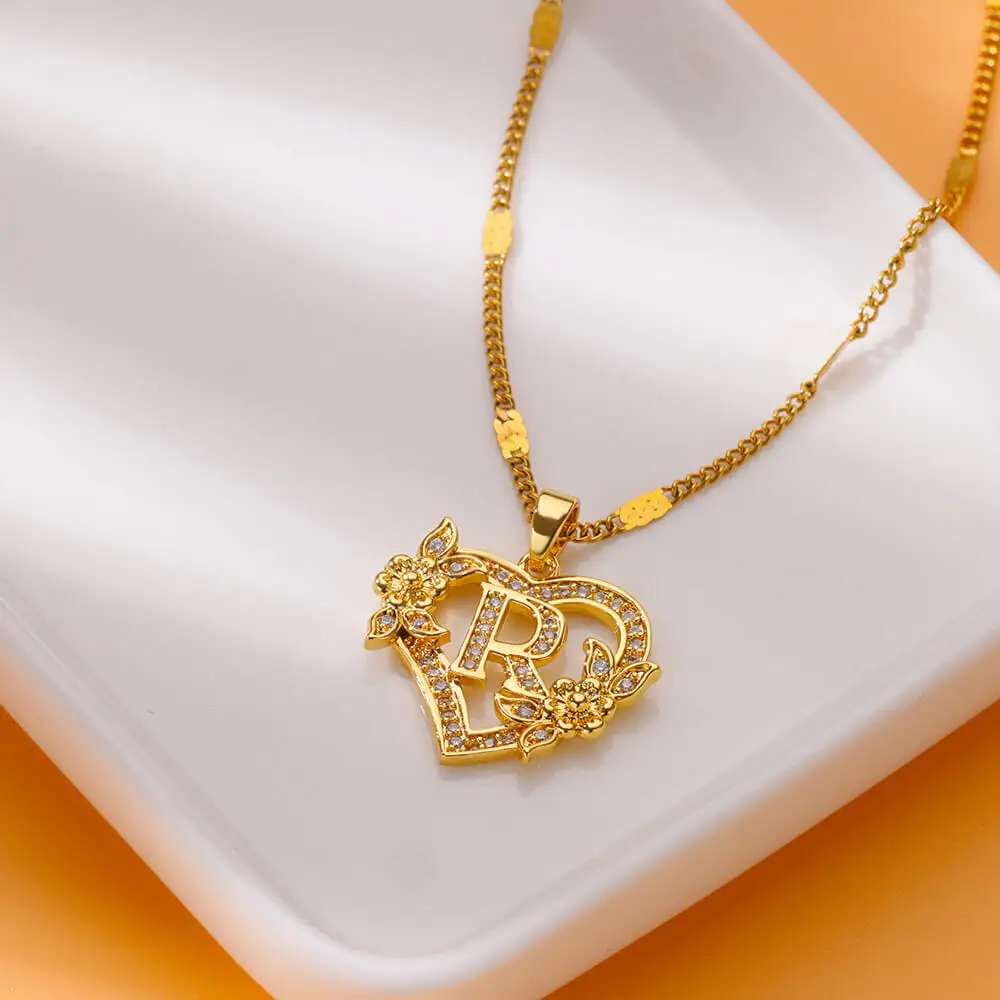 Zircon Flower Heart Initials Letter Necklaces For Women
