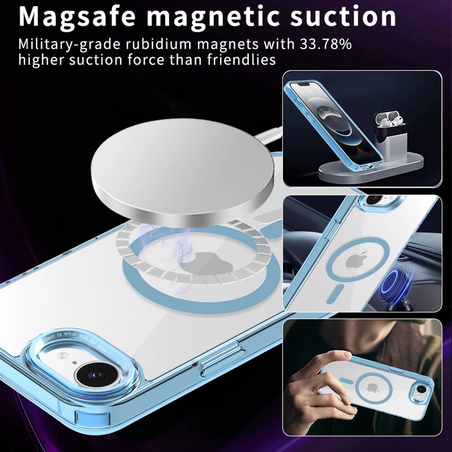 Clear Color Magnetic Metal Keys Anti-Drop & Anti-Fingerprint Phone Case