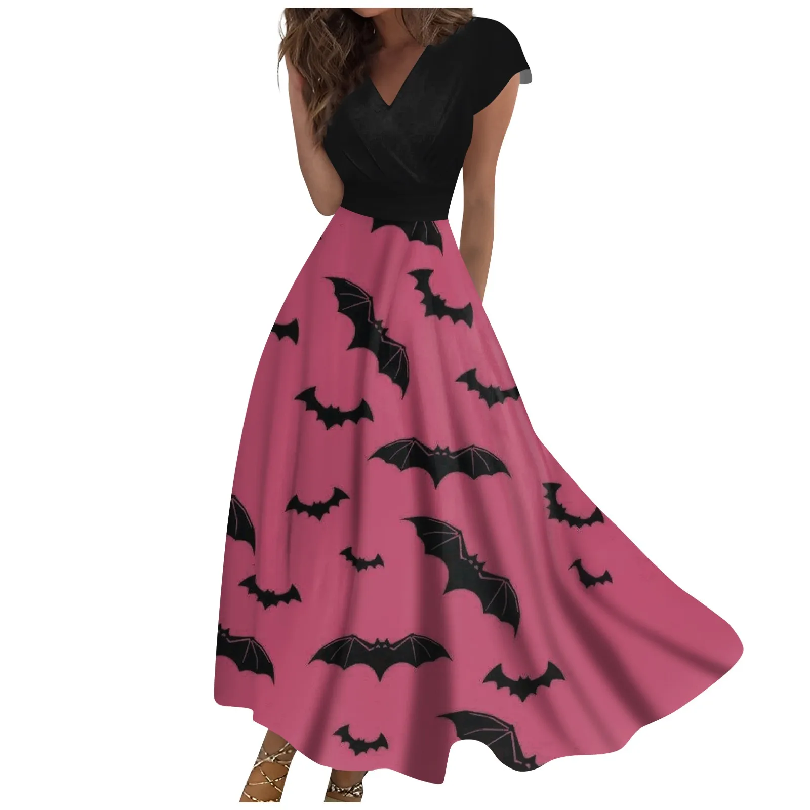 

Women'S Long Dress Maxi Dress Casual Dress Casual Short-Sleeve V Neck Boho Waist Halloween Printed Dress Evening Dresses