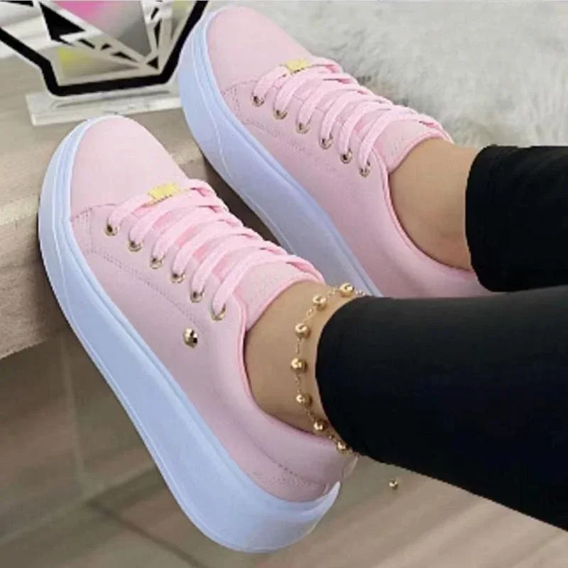 Women Sneakers Fashion Lace-Up Round Head Platform Sport Shoes Spring Autumn Female Walking Flats Ladies Casual Vulcanized Shoes causal sneakers women summer new fashion breathable ladies mesh lace up sports shoes for women platform walking designer shoes