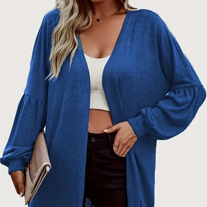 2023 Autumn and Winter Women's Solid Color Knitted Cardigan Lantern Sleeves with Cotton Coat Fashion Casual Office Lady Tops women breathable suit casual lace up waist women s top pants set with hollow o neck short sleeves solid color lady daily t shirt