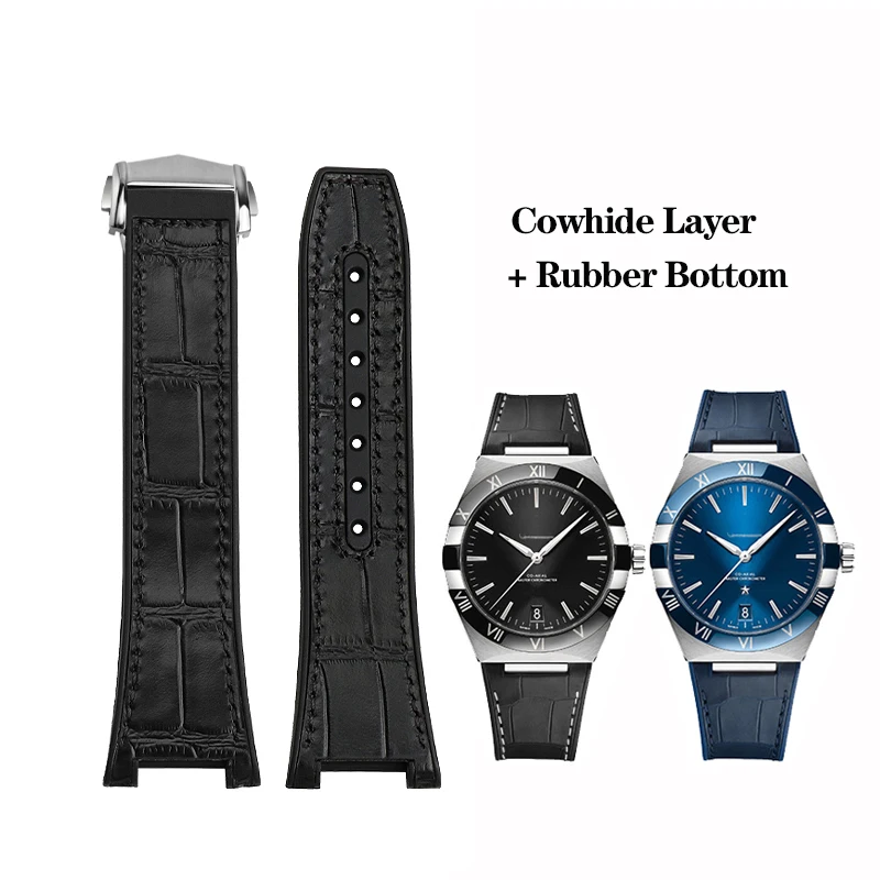

For Omega Constellation 41mm Watch Strap Manhattan 39mm Series Cowhide Layer Rubber Bottom Male Observatory Watchband 25*14mm