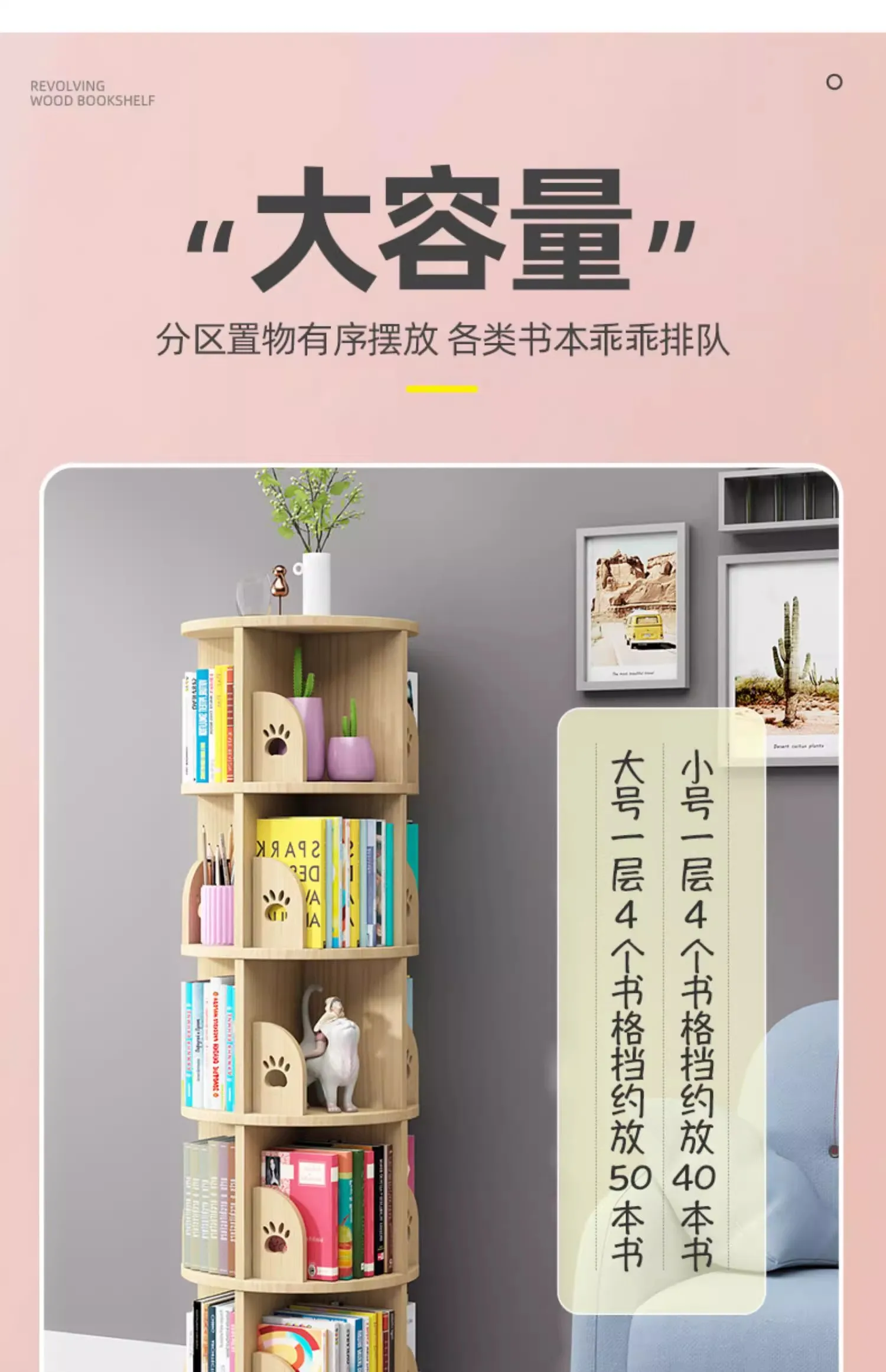 Description Picture 5 of itemRotating Corner Bookcase Storage Organizers Small Magazine Bookshelf Library Wooden libreria scaffale home furniture