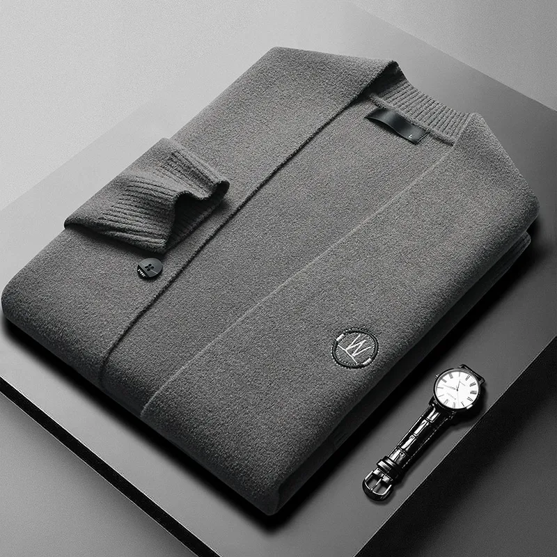 

High end fashionable men's pocket knitted cardigan Spring and Autumn New exquisite embroidery Korean casual shawl sweater coat