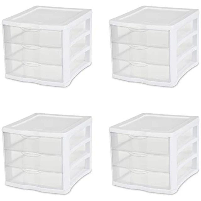 Wholesale Sterilite 3-Drawer Box - White, 8 1/2 WHITE FRAME W/CLEAR DRAWERS