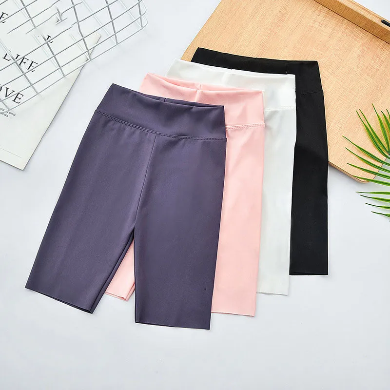 Summer Girls Shorts Children High Waist Elastic Slim Sports Trouser Baby Girl Knee Length Leggings Kids Comfy Workout Yoga Pants