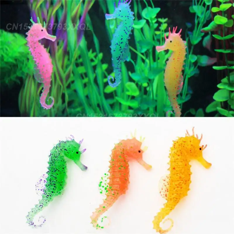 Fish Tank Decorations 1/2PCS Artificial Hippocampus Landscaping Silicone Tank Decoration Decoration Accessories Luminous Seahorse Night Luminous fish tank ornaments,aquarium ornaments