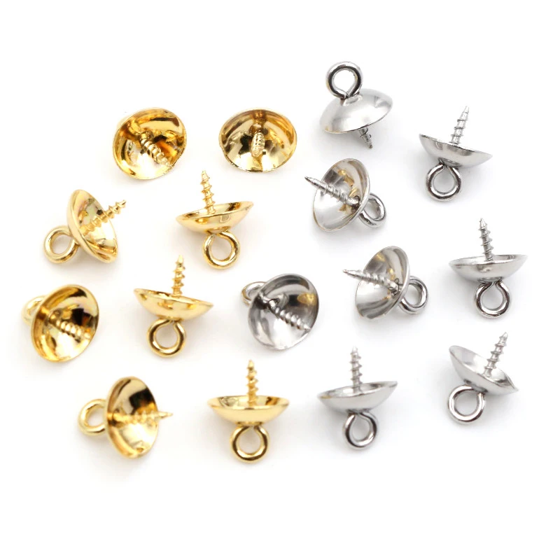 30pcs Edelstahl Metall Gold Ton Screw Augen Kautionen Top Gebohrt Perlen End Caps Anhänger DIY Charms Anschlüsse Schmuck erkenntnisse