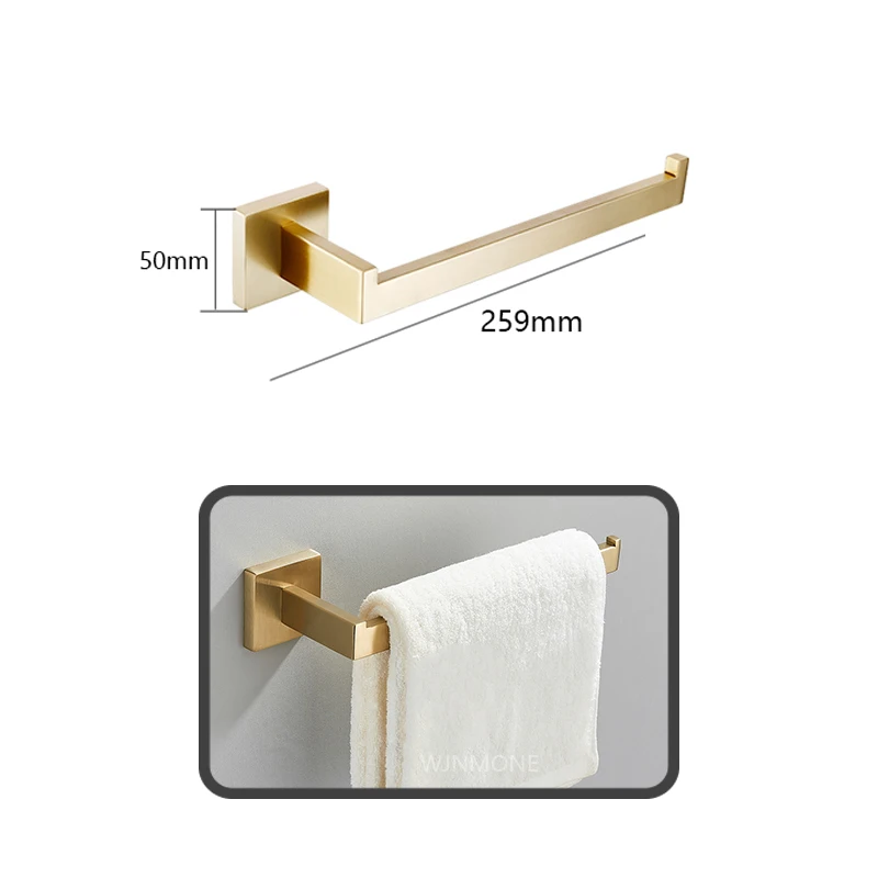 Brushed Gold Hardware Set Bathroom Shelf Towel Bar Rack Robe Hook Toilet Paper Roll Holder 4 Pcs