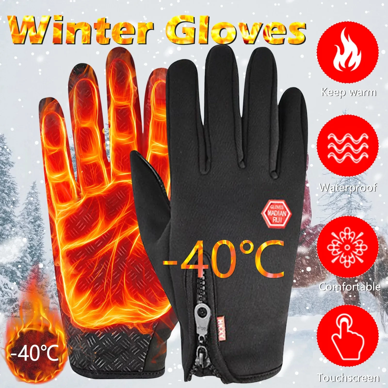 Winter Gloves for Men Women Warm Tactical Gloves Touchscreen Waterproof Hiking Skiing Fishing Cycling Snowboard Non-slip