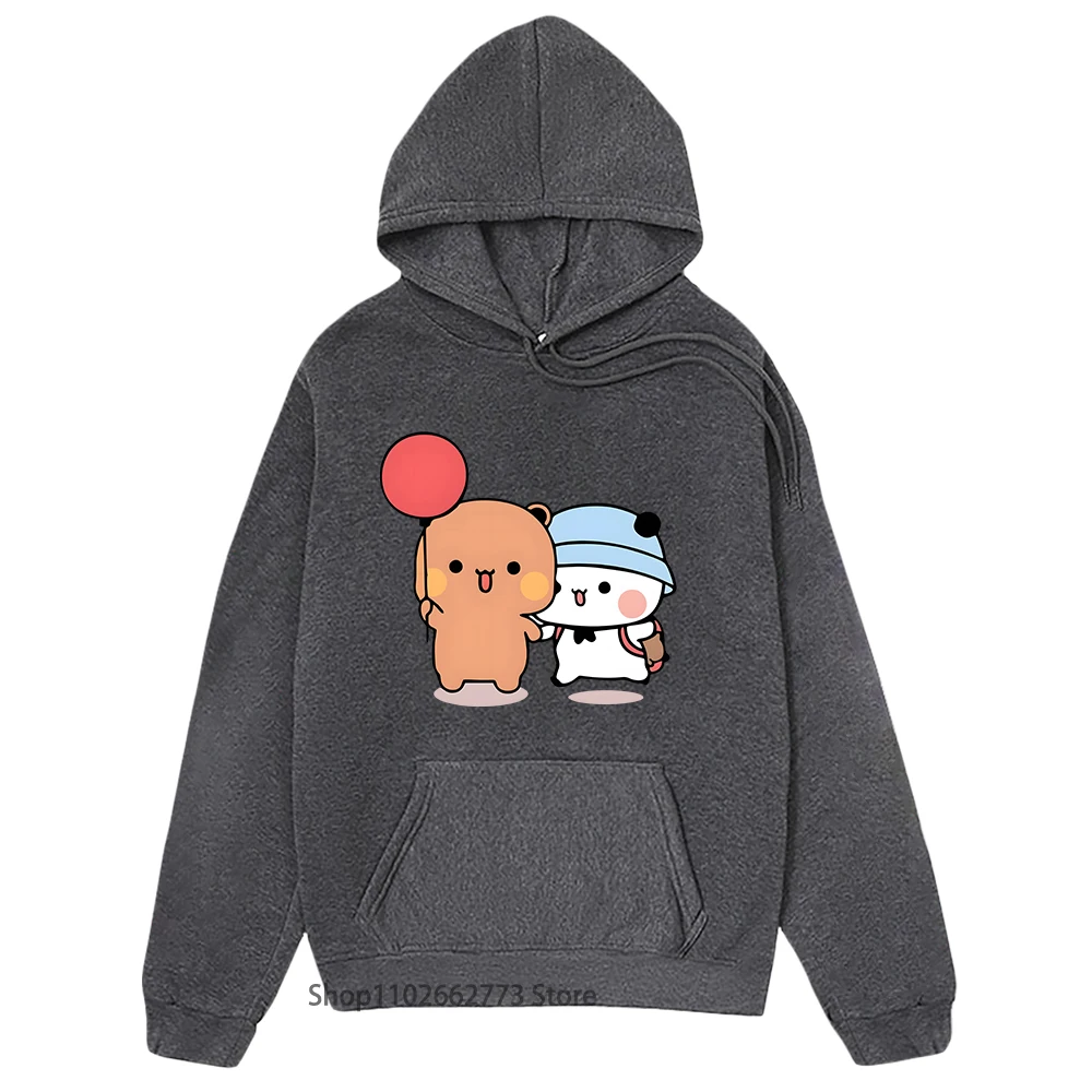 Bubu and Dudu Hugs Love Balloon Hoodies Panda Bear Graphic Sweatshirt Women Kawaii Print Pullover Spring Winter Tops Men Casual