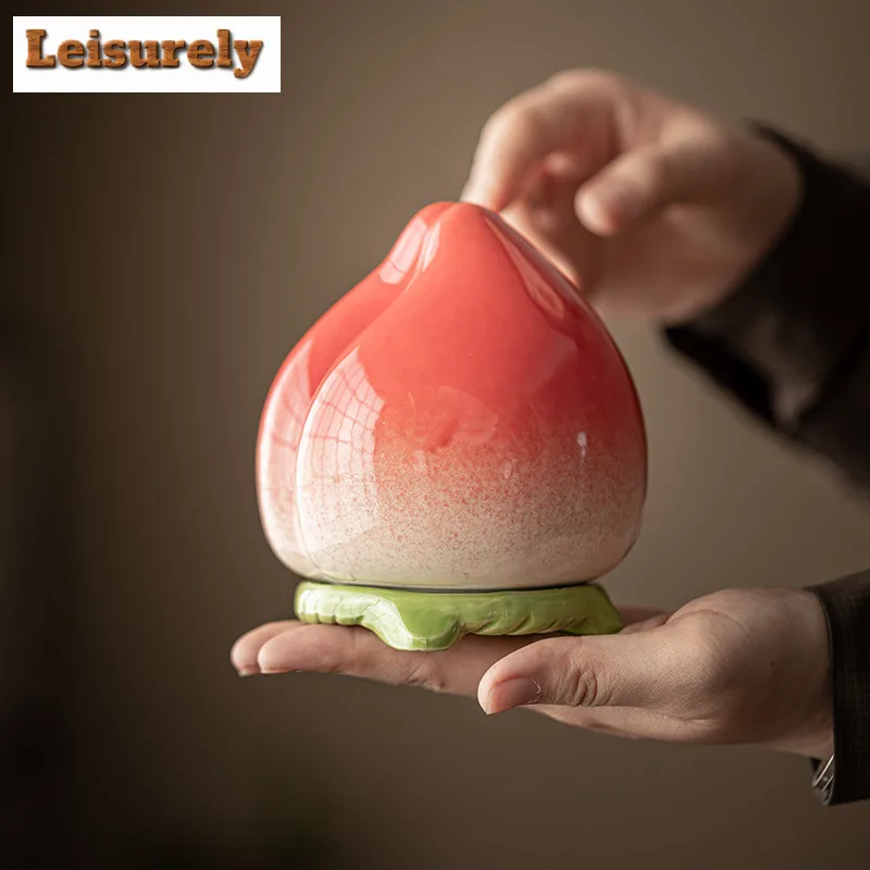 Longevity Peach Tea Box Organizer Moisture-proof Antique Storage Tank Containers Tea Caddy Cafes Accessories Decoration Supplies