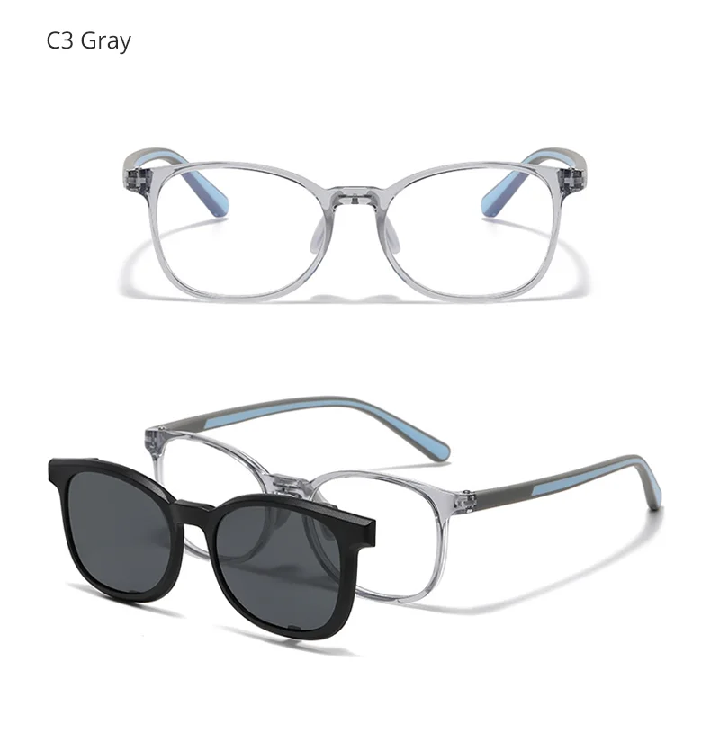 Ralferty 2-in-1-Brille zum Anklipsen für Kinder und Kinder, klares Brillengestell mit Sonnenclip, transparenter optischer Rahmen, ohne Myopie, verschreibungspflichtig – Detail 10