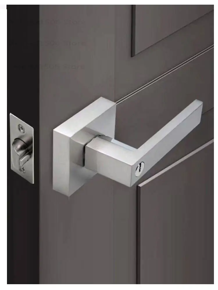 Door Knobs Black Door Handle Door Handle Lock Square Channel Privacy Mask Interior Bedroom Room Bathroom Three-Bar Spherical Lock