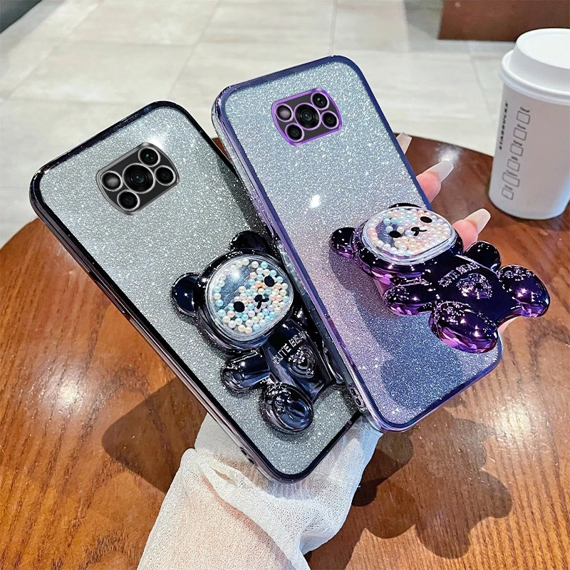 Glitter Bright Plating Bear Holder Silicone Stand Case Cover