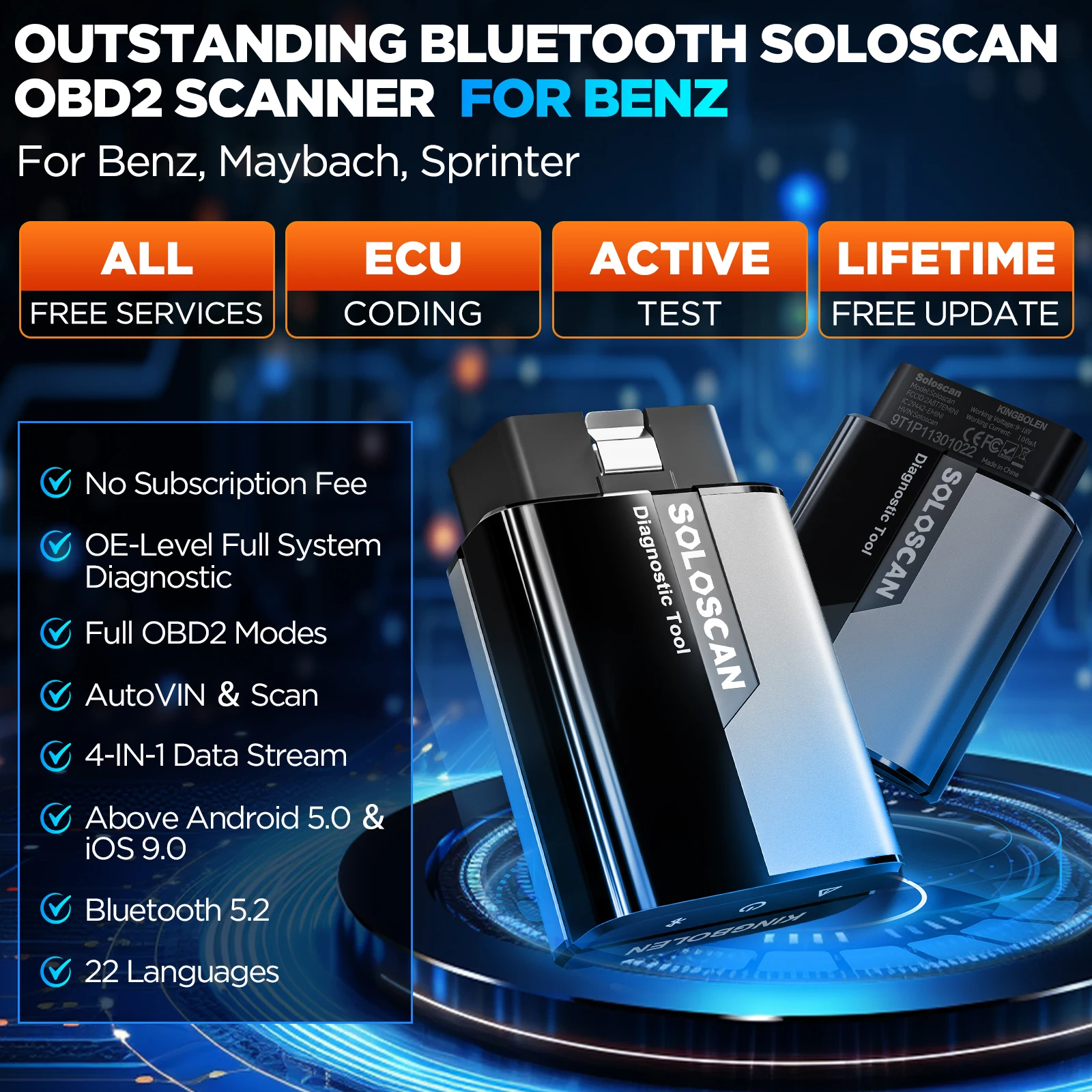 Scanner per auto KINGBOLEN SOLOSCAN OBD2 solo per Mercedes Benz, Maybach, per serie SPRINTER - immagine 2