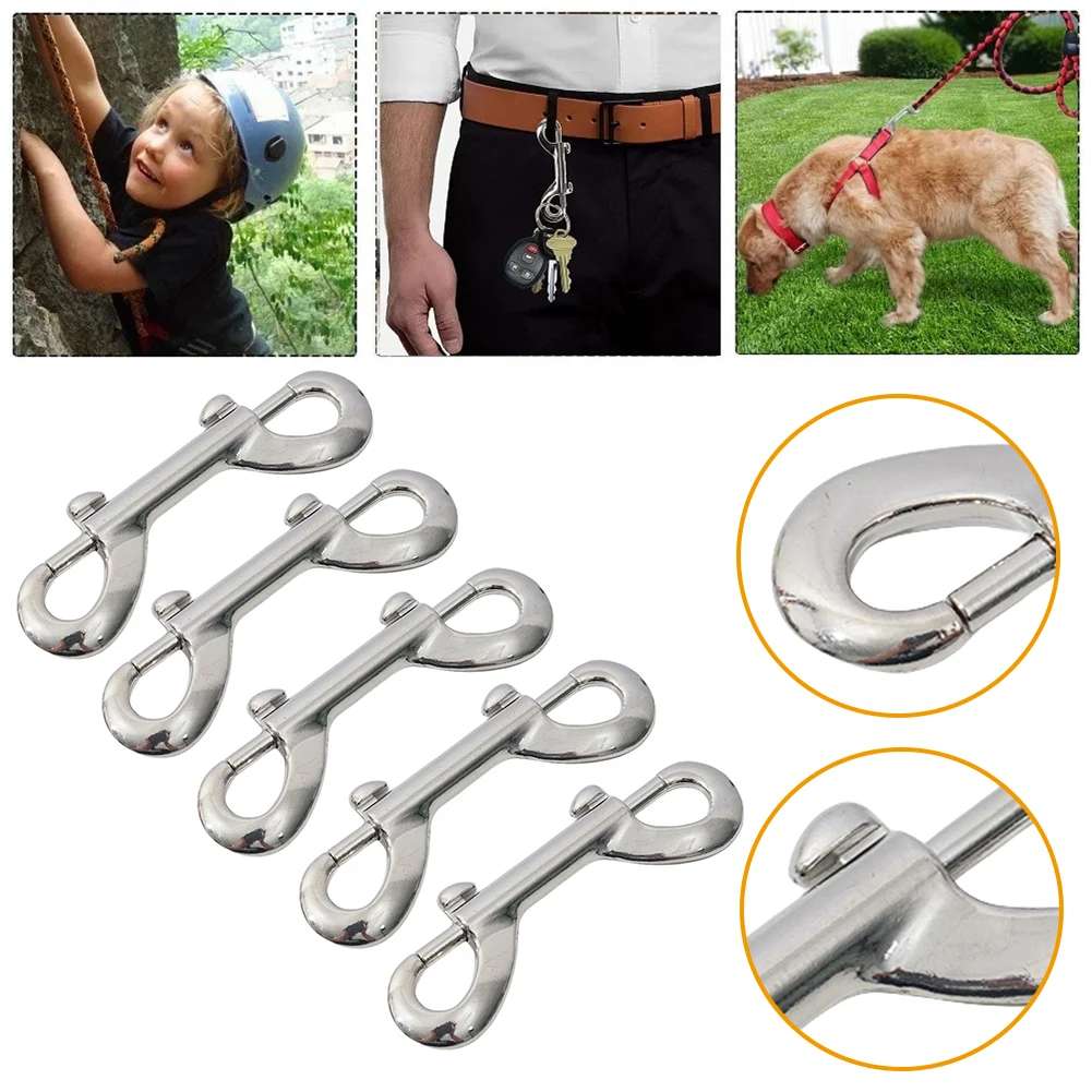 5PCS Scuba Diving Double End Bolt Snap Hook Clips 316 Stainless Steel Trigger Snaps Metal Clips B-Shape Spring Hook