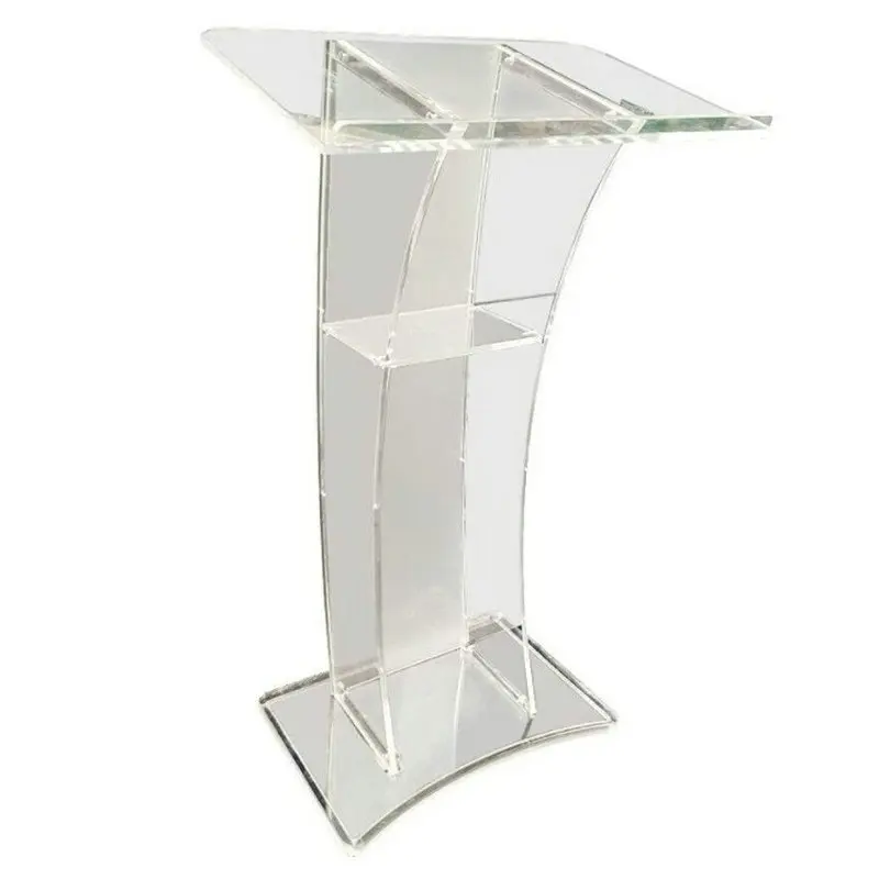 Acrylic Podium Stand, Floor Standing Clear Pulpits, Acrylic Desktop Pulpits with Storage Shelf for Church, Office and School