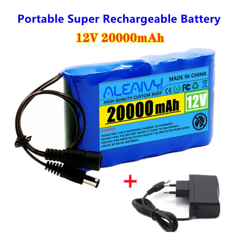 18650 Portable Super 12V 20000mah Battery Rechargeable Lithium Ion Pack Capacity AC/DC 12.6v 20Ah CCTV Cam Monitor | Электроника