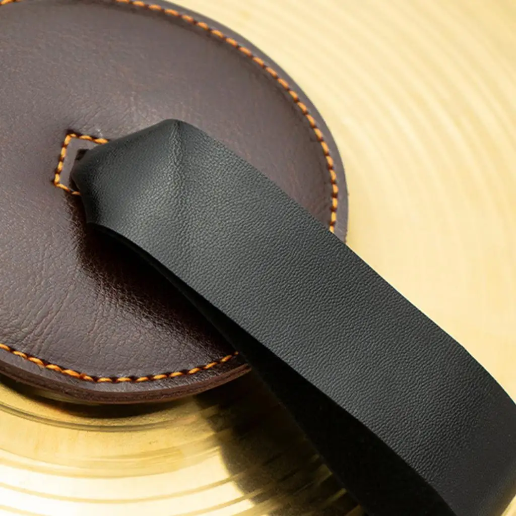 2Pcs Cymbal Handle Cymbal Belt Symphony Repairing PU Leather Soft Replacement Strip Hand Strap with Pads Strap