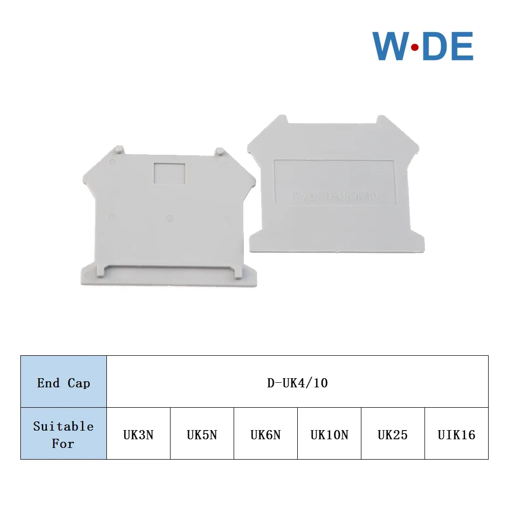 10 pièces D-UK4/10 pour UK 3N UK5N UK6N UK10N UIK16 UK25 accessoires de nuits terminales couvercle d'extrémité plaque Din Rail borniers embouts