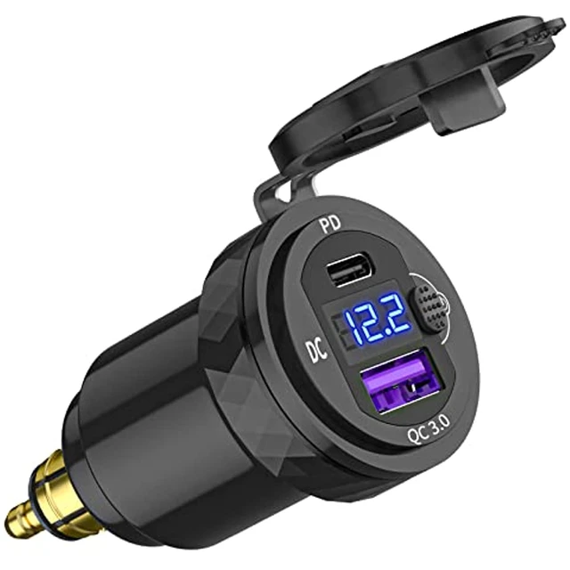 Qidoe DIN Hella Stecker auf USB Adapter, Dual QC 3.0 Motorrad mit