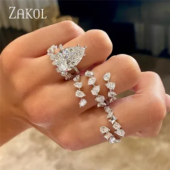 ZAKOL Fashion Yellow Square Zirconia Open Rings for Women Shinny CZ 3 Layers Irregular Ring INS Party Wedding Jewelry 1