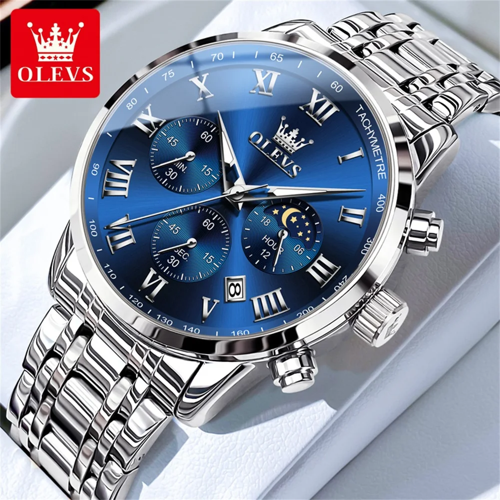 OLEVS 5529 Luxury Quartz Watch For Men Roman Scale Moon Phase Chronograph Man Watches Waterproof Luminous Calendar Wrist Watch