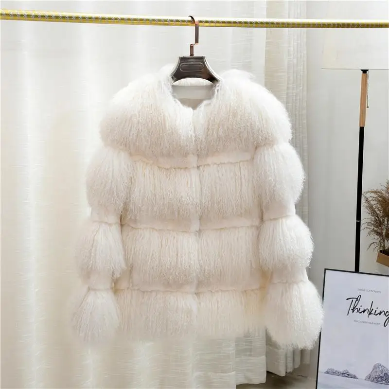 

Women Winter Real Mongolia Sheep Coat Sheepskin Beach Wool Fur Jacket Female Outerwear Beach Wool Fur Jacket Female Outerwear