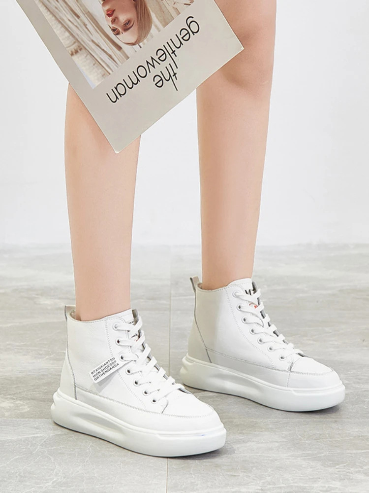 Fujin Genuine Leather Women Ankle Boots Platform Shoes