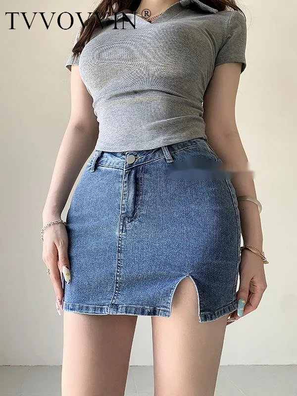 

WOMENGAGA 2023 New Denim Short Skirt Women's Summer High Waist Slim Half Skirt Small A-line Wrapped Hip Skirt Split Skirt S2OO