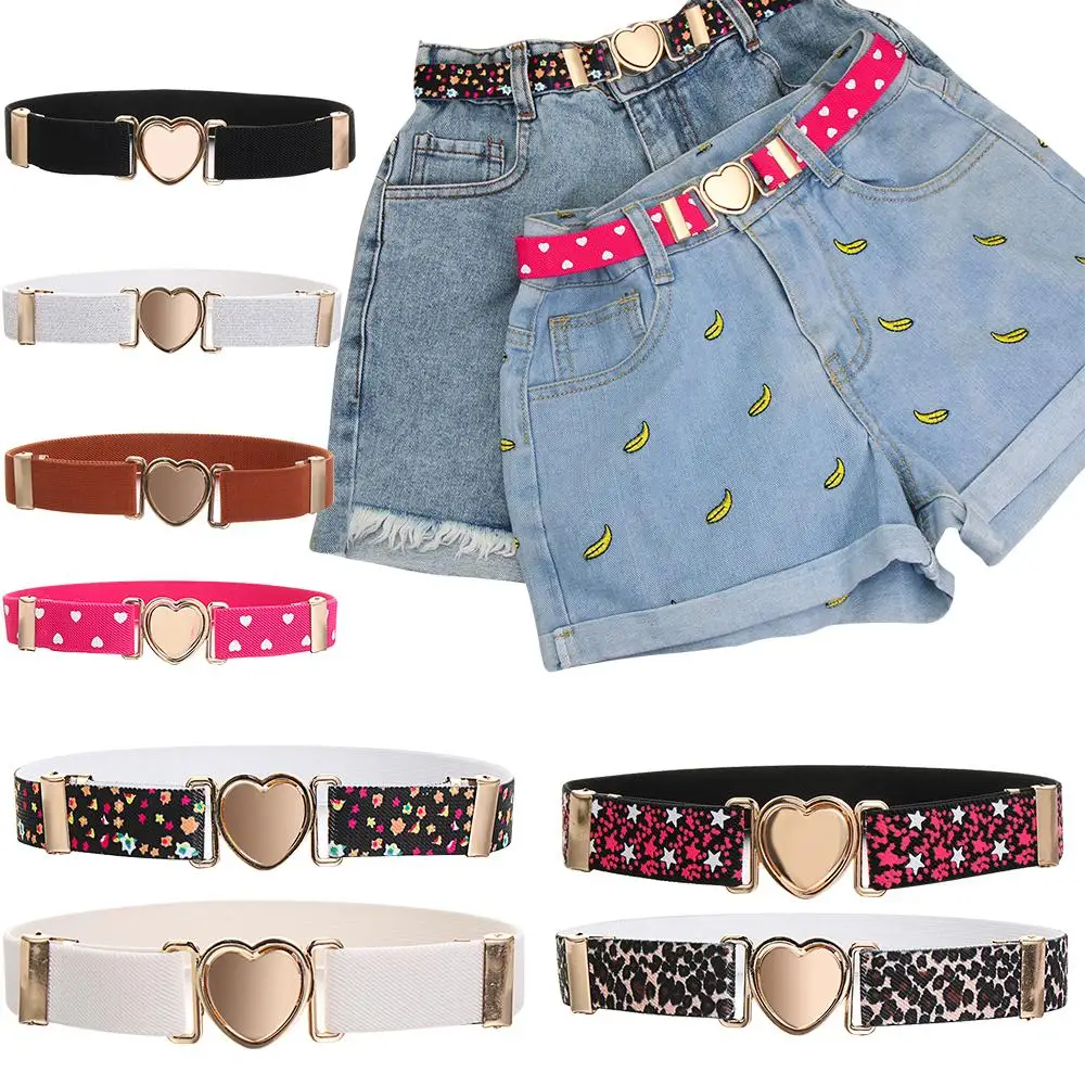 Kids Elastic Belts Girl Stretch Waist Belt Adjustable Heart Belt Uniform for Teen Kids Girls Dresses
