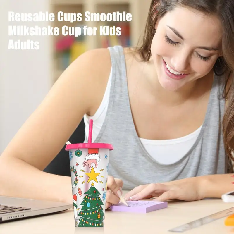 

Color Changing Cups Drinking Temperature Themed With Lid And Straw Cup Tumbler Cold Iced Coffee Cup Adult Kids For Milkshake