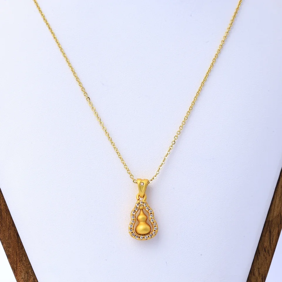 18K Gold Plated Gourd Necklace with Rotatable Pendant