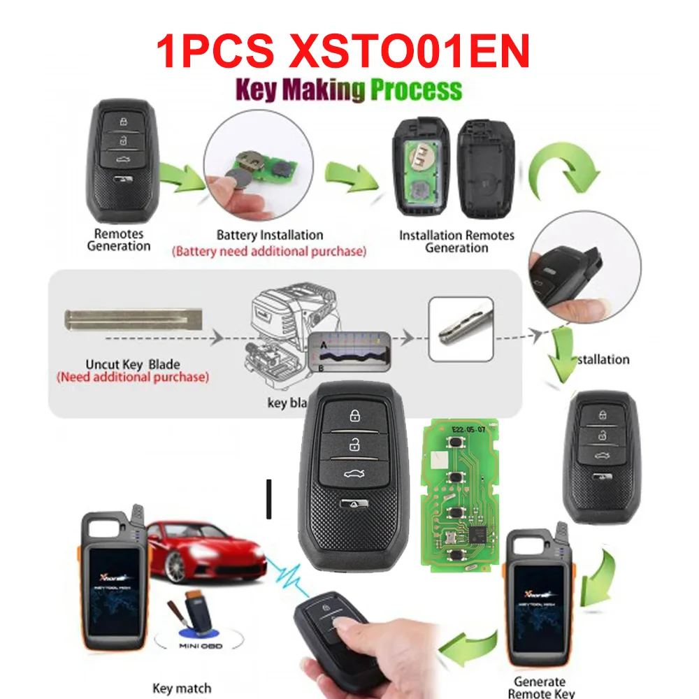 

1pcs/lot Xhorse XSTO01EN TOY.T for Toyota XM38 Smart Key with Shell Support 4D 8A 4A Remote Key Universal